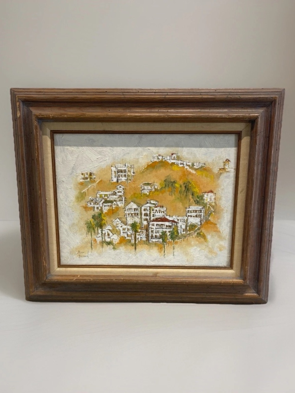 Vintage Catalina Island Original Painting MCM Matt Brown Canvas and Wood Frame